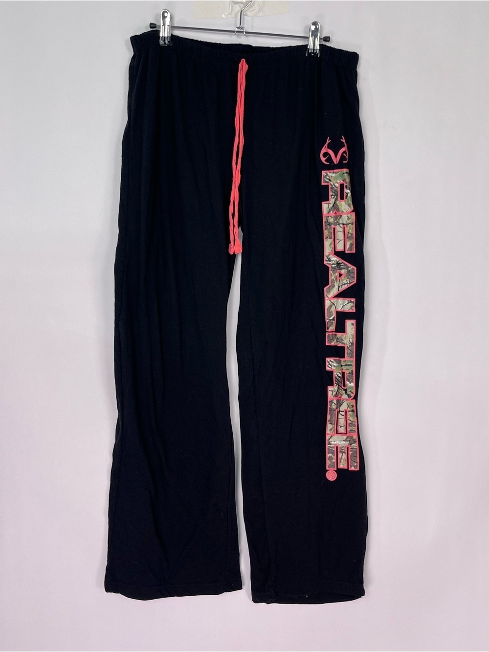 Women’s RealTree Black Lounge Casual Drawstring Elastic Waist Pants Sz Large